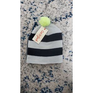 Cat & Jack 2 Pack Beanie Striped Black & Grey w/Pom Pom & Solid Grey Size 2T-5T